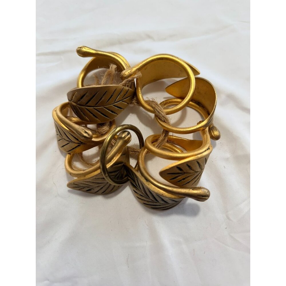 Gold Leaf Design Napkin Rings Set Of 6 Metal Rustic Table Decor 2 Inch Diameter